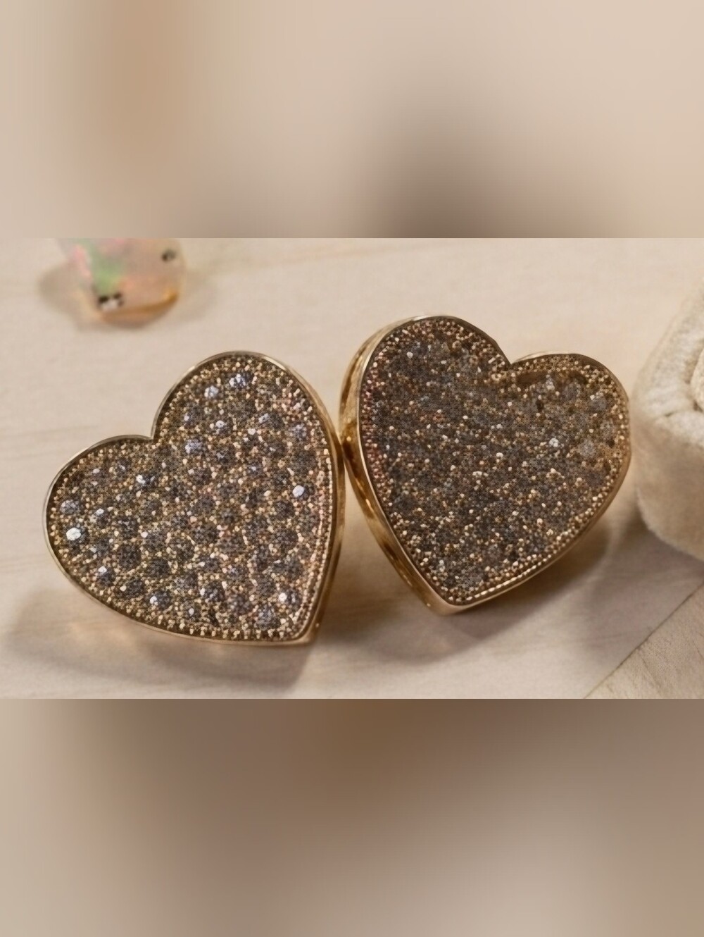 Gold Heart Pavé Earrings - Sparkling Gold Heart Studs